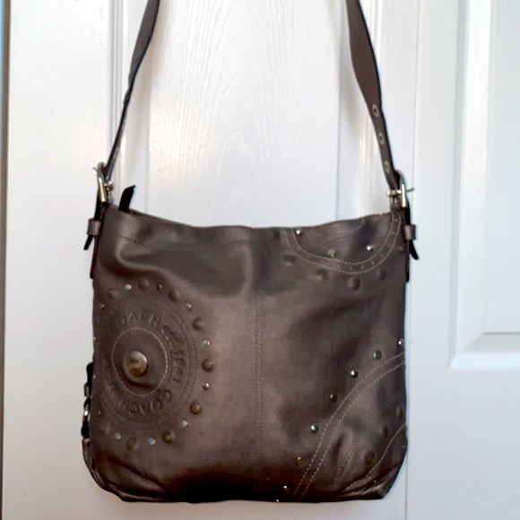 Coach Handbags - Coach Hobo  Grey Leather Studded Silver Graphite